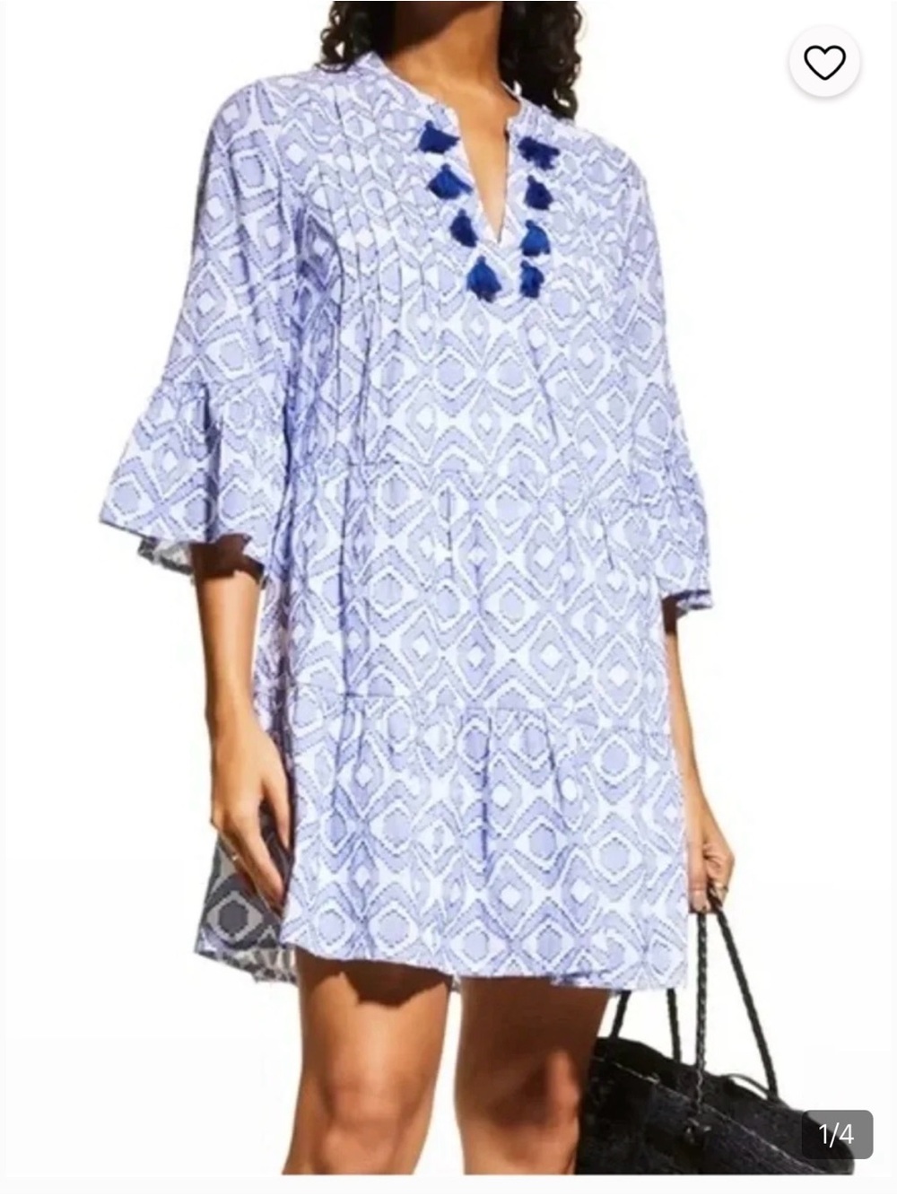 Tommy Bahama Light Blue & Navy Geometric Tassel Tunic Coverup